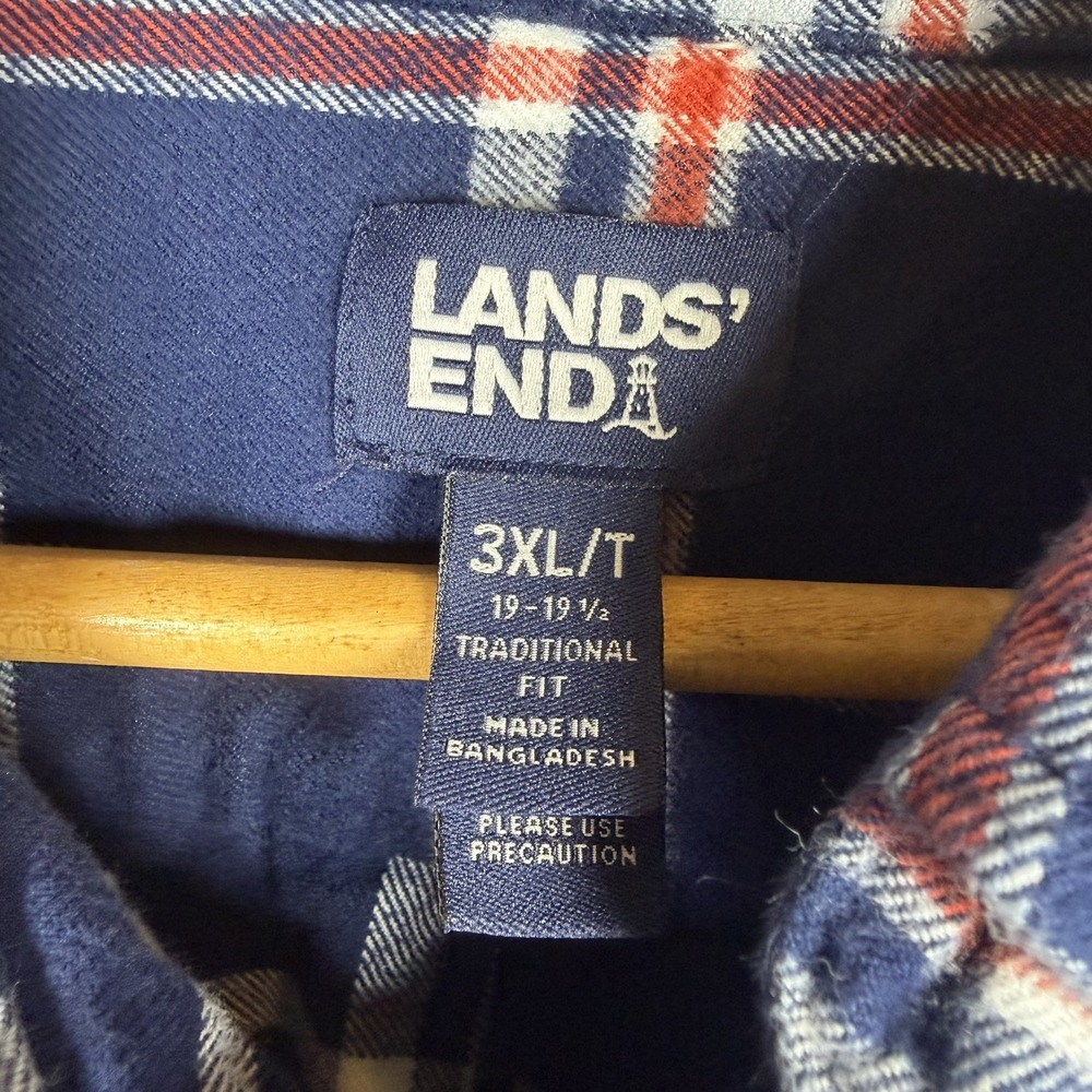 LANDS' END Big Men 3XL Traditional Fit Plaid Flagship Flannel Shirt Classic - Picture 2 of 10